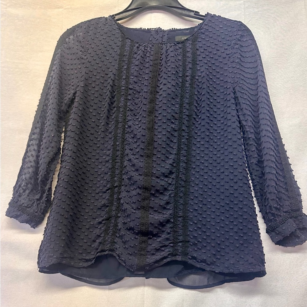 J Crew Swiss dot black navy lace chiffon blouse 4